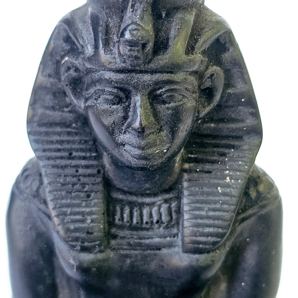 Vintage Egyptian Pharaoh Kneeling Figurine Black Resin Statue Home Decor 7in